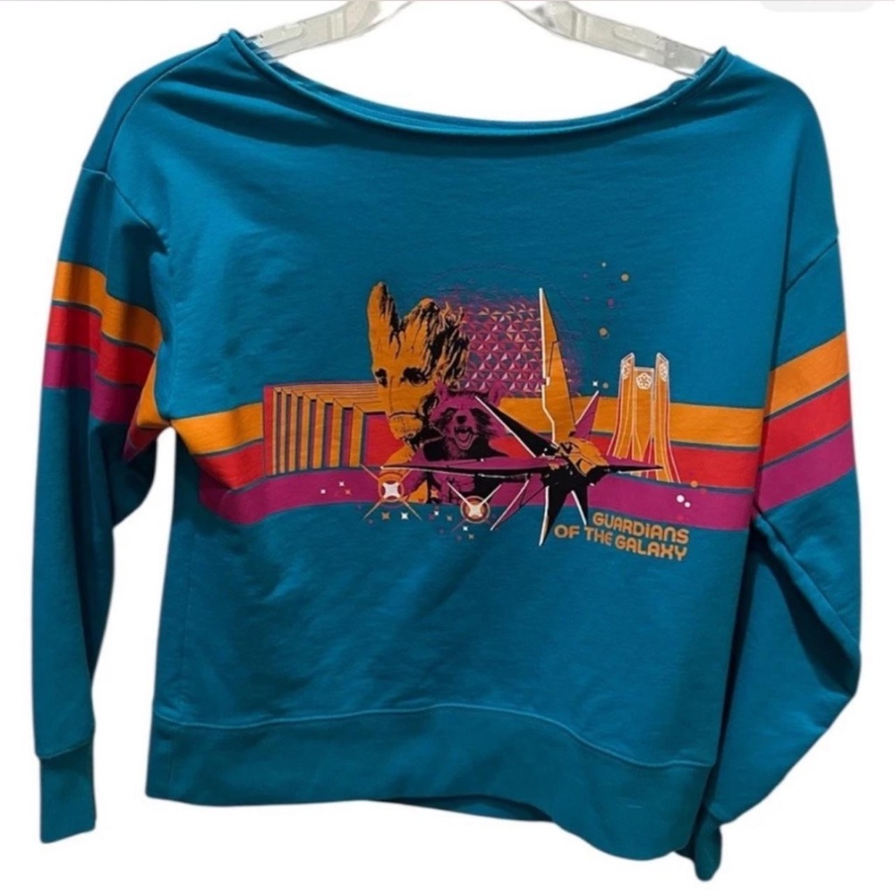 Marvel Guardians of the Galaxy Off-the-Shoulder Sweatshirt, Size Medium.